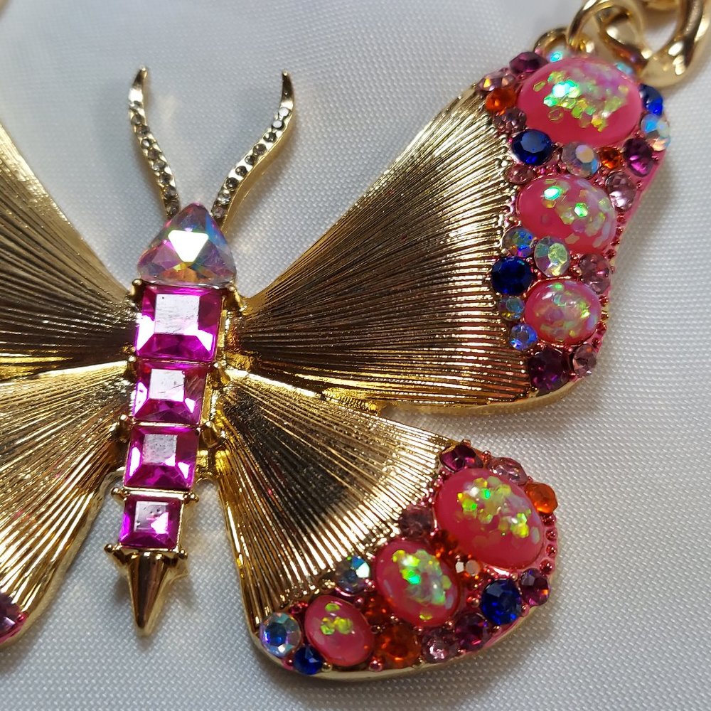 NWT Natasha Butterfly Necklace 12 inch Chain Colorful Gemstones - Picture 5 of 6